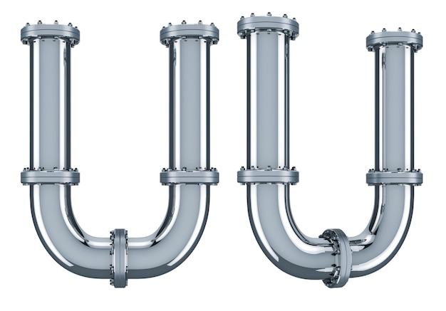 letter u from steel pipes 3d rendering
