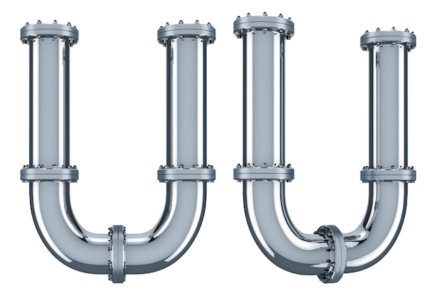 Letter U from steel pipes 3D rendering