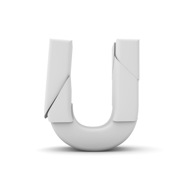 Foto letter u gebroken gebarsten lettertype 3d-rendering