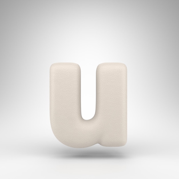 Letter U kleine letters op witte achtergrond. Wit leer 3D rendeWhite lettertype met huidtextuur.