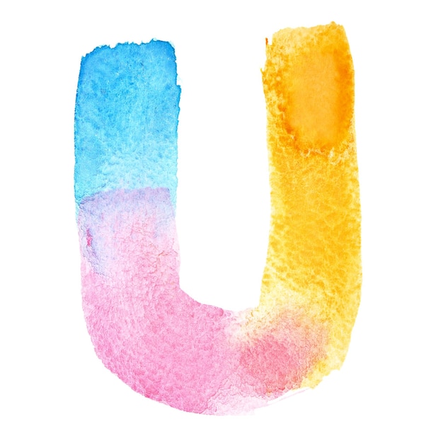 Letter u - kleurrijke aquarel abc