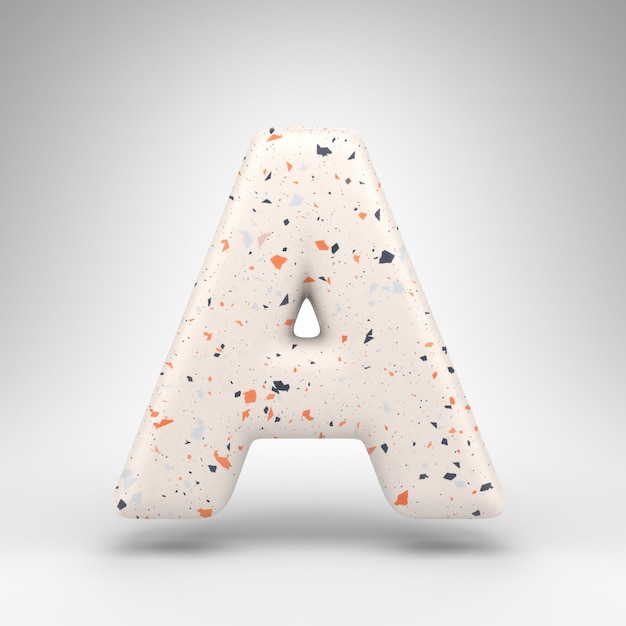 Letter A uppercase on white background. 3D rendered font with terrazzo pattern texture.