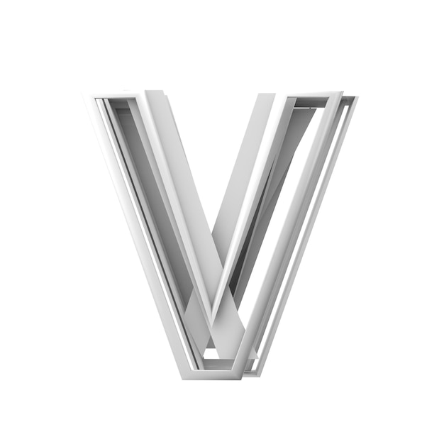 Letter V Abstract fragmented geometric font 3D Rendering