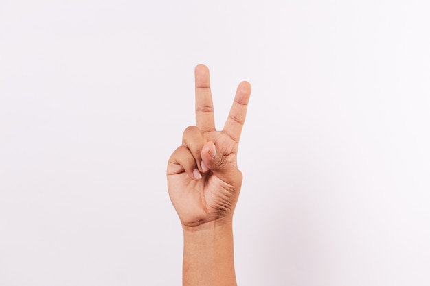 Letter V of the alphabet of sign language isolated