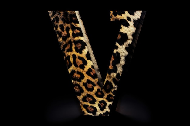 Photo letter v animal print style on black background