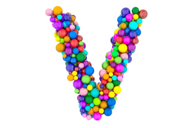 Буква V из цветных шаров 3D-рендеринга изолирована на белом фоне