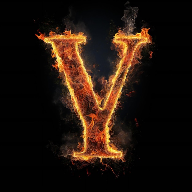 The letter v is burning in flames