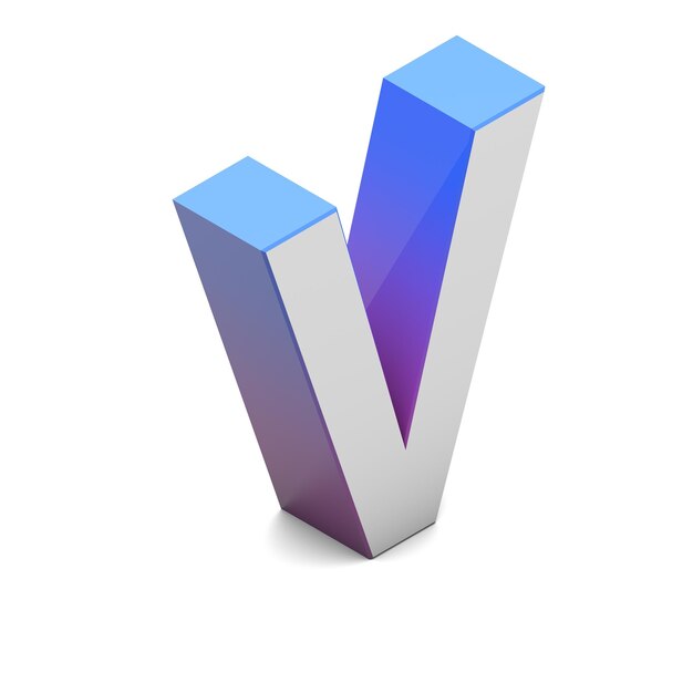 Letter V Isometrisch belettering lettertype met roze blauw verloop