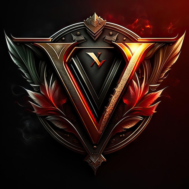 Letter V-logo in goud en rood