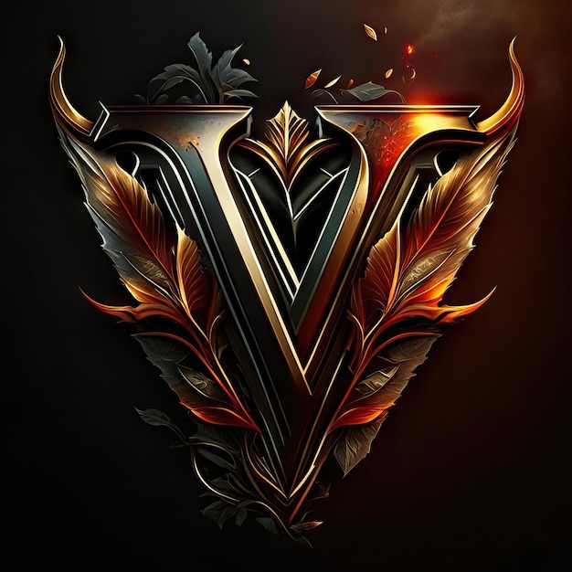 Letter V-logo in goud en rood