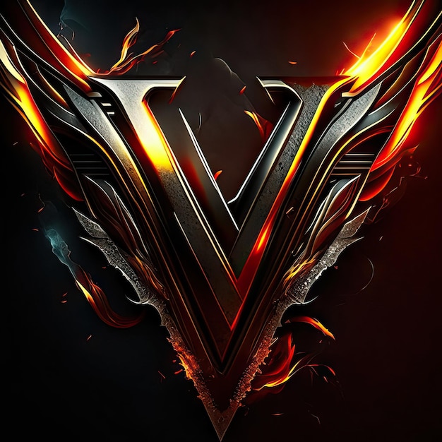 Letter V logo with gold and red details