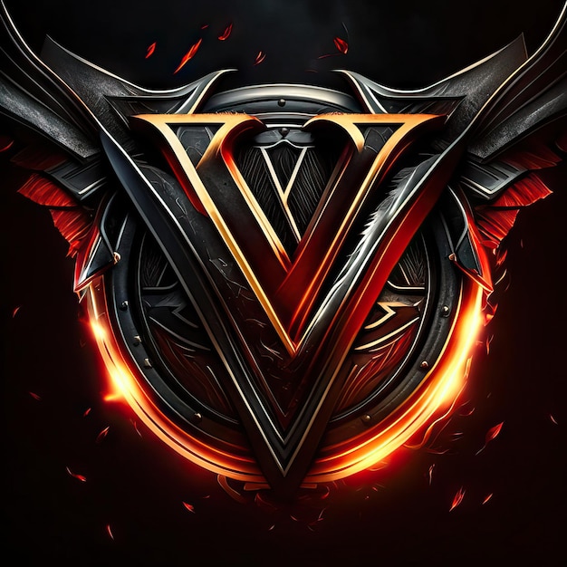 Letter V logo with gold and red details