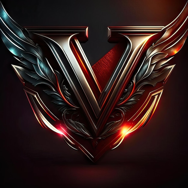 Letter V logo with gold and red details