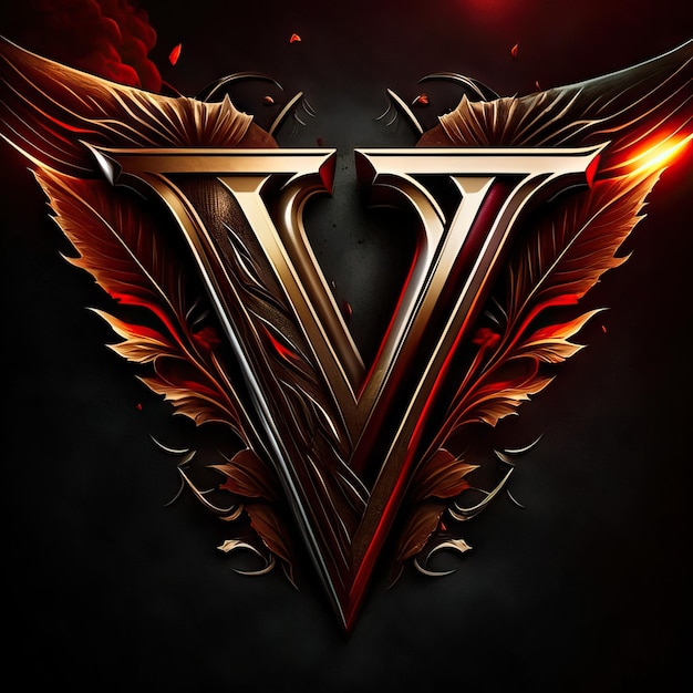 Letter V logo with gold and red details