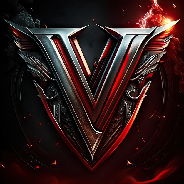 Letter V logo with gold and red details