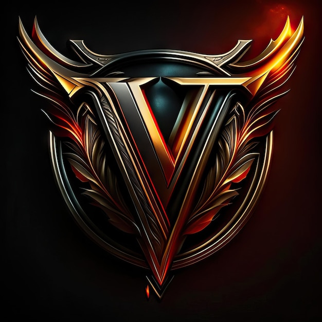 Letter V logo with gold and red details