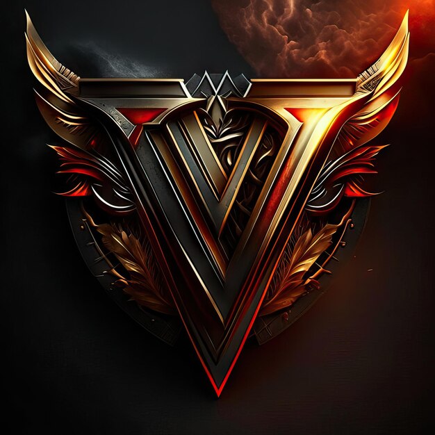 Photo letter v logo with gold and red details