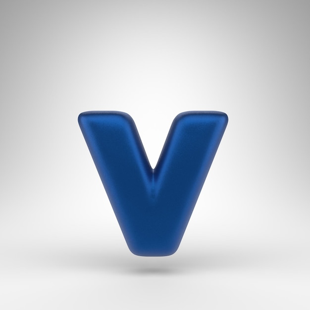 Фото Строчная буква v на белом фоне. анодированный синий 3d-шрифт с матовой текстурой.