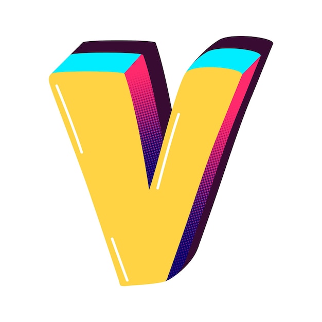 Letter V png gele funky gestileerde typografie