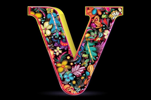 Letter v pop art style on black background