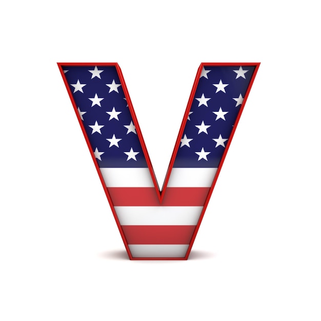 Letter v stars and stripes american flag lettering font 3d\
rendering