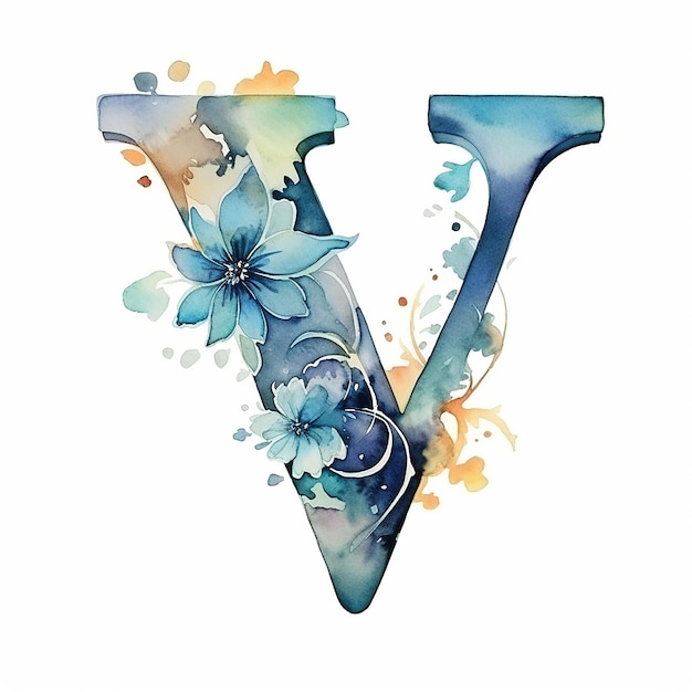 letter V watercolor flower with generic logo luxury design