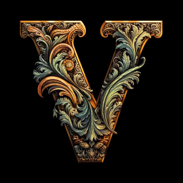 Photo a letter v with floral designs on it