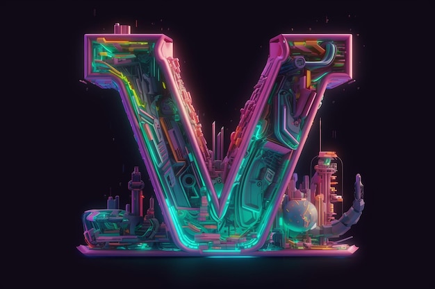 Foto letter w cyberpunk lichte kleuren