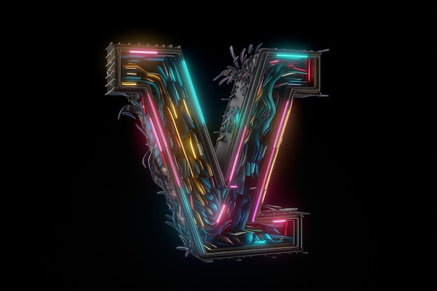 Letter W cyberpunk light colors