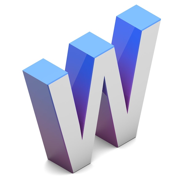 Letter W Isometric lettering font with pink blue gradient