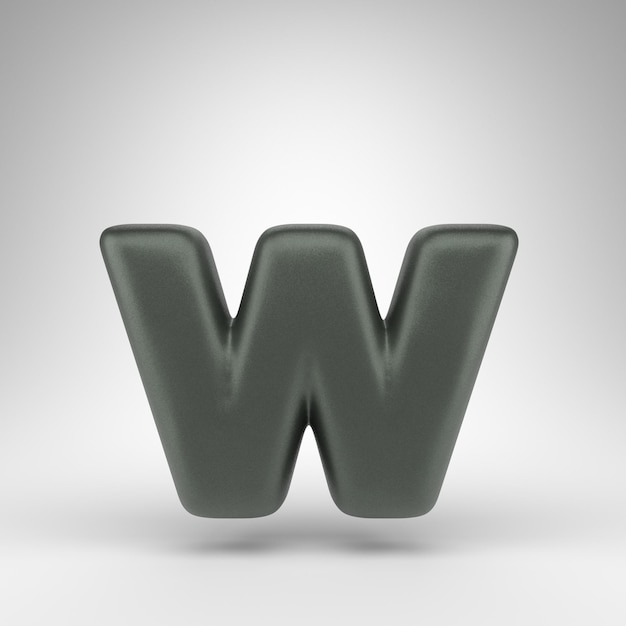 Letter W lowercase on white background. Anodized green 3D rendered font with matte texture.