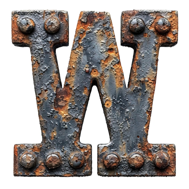 Photo letter w made of rusty metal in grunge style isolated on the white background