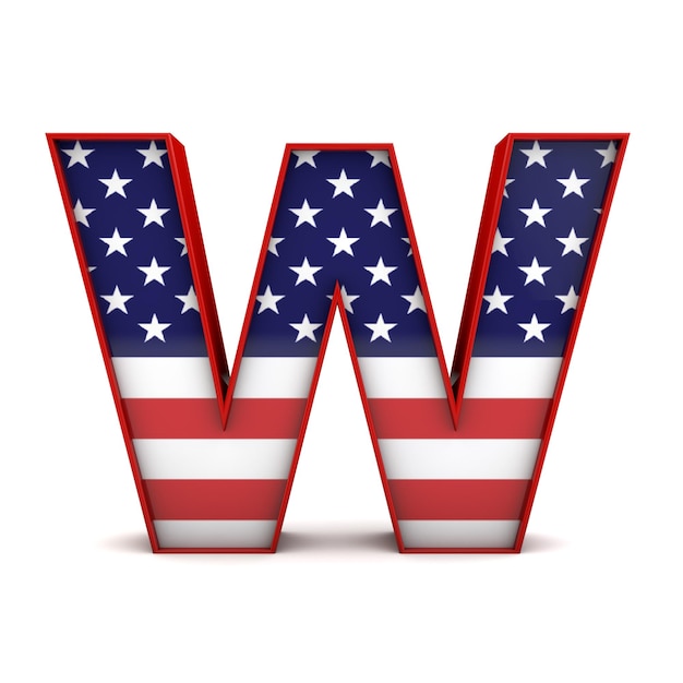 Letter w stars and stripes american flag lettering font 3d\
rendering