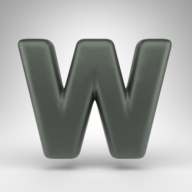 Letter W uppercase on white background. Anodized green 3D rendered font with matte texture.