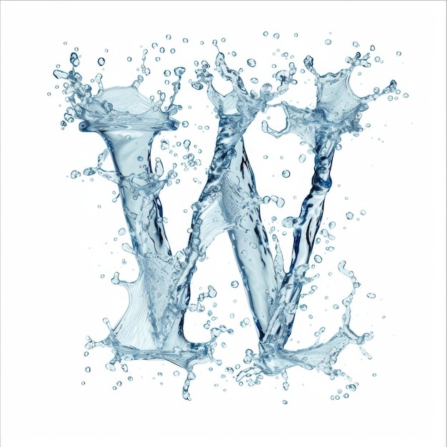 Letter w water splashes alphabet isolated on a white background