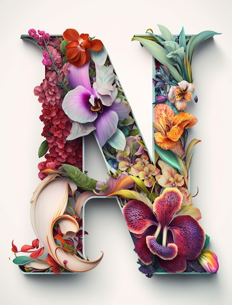 A letter a with flowers and leaves on it