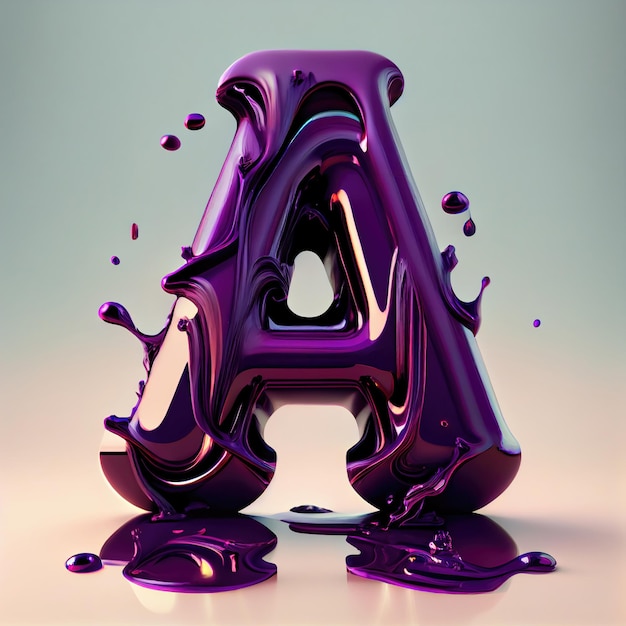 最小限の背景にアルファベットに紫の液体が付いた文字 A 自然とタイポグラフィの概念 ジェネレーティブ AI