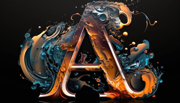 A letter a with water splashes and a black background