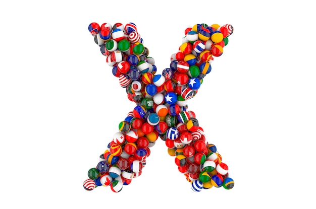 Letter X from flags of different countries 3D rendering