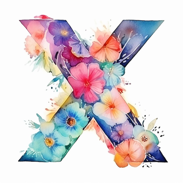 Foto letter x generiek logo luxe aquarel alcoholinkt met bloemmotief