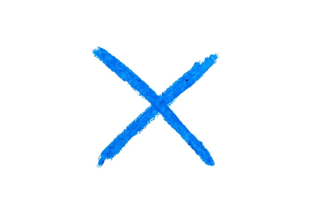 Letter X getekend met blauw potlood op witte achtergrond