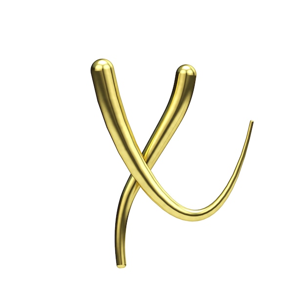 Буква X золотой рукописный шрифт 3D рендеринг