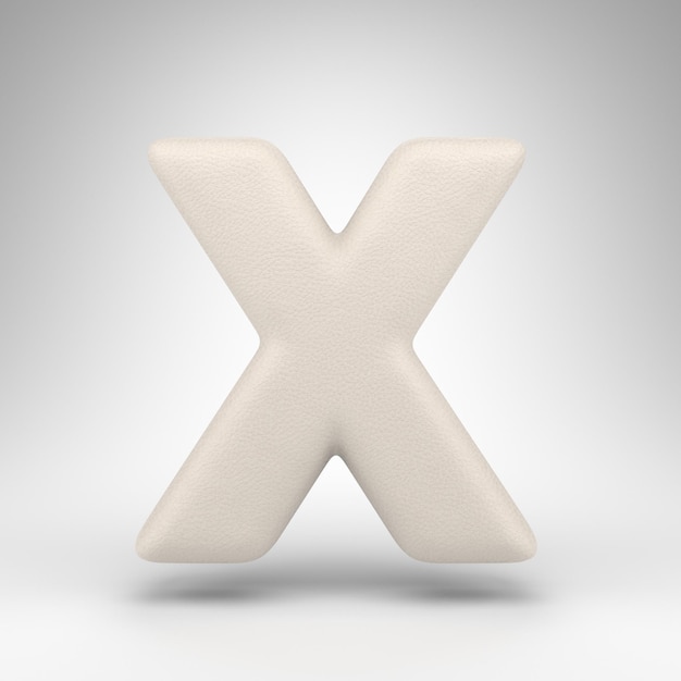 Letter X hoofdletters op witte achtergrond. Wit leer 3D rendeWhite lettertype met huidtextuur.