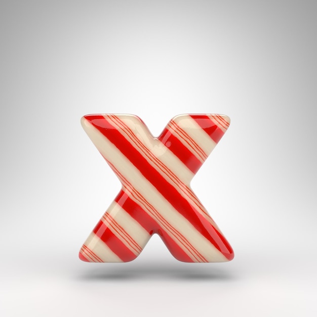 Letter X kleine letters op witte achtergrond. Candy cane 3D-gerenderde lettertype met rode en witte lijnen.