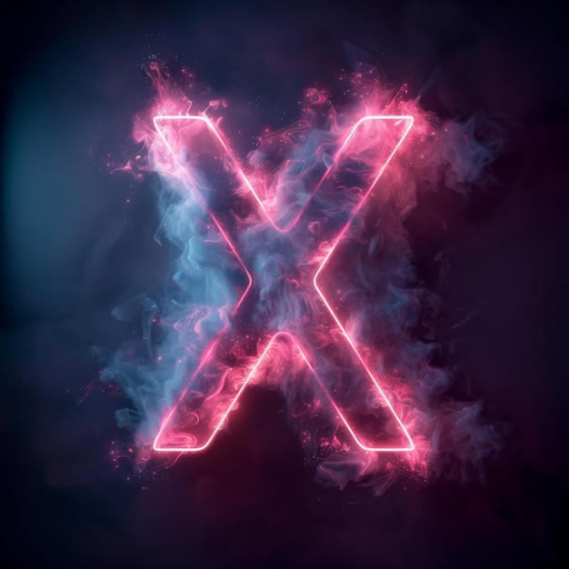 Photo letter x neon sign on dark background