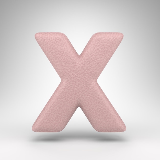 Letter X uppercase on white background. Pink leather 3D rendered font with skin texture.