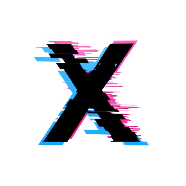 Foto letter x vervormd neon glitch effect tekst lettertype d render