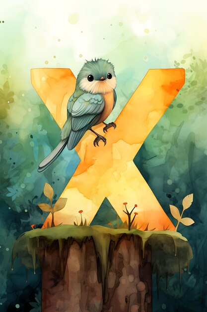 Photo letter x with a cute xenops bird perched on top of the lette for kid creative design alphabet ideas