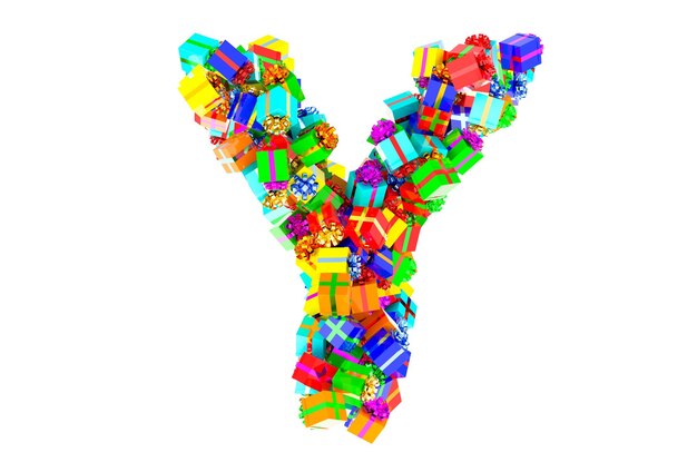 Letter Y from colored gift boxes 3D rendering