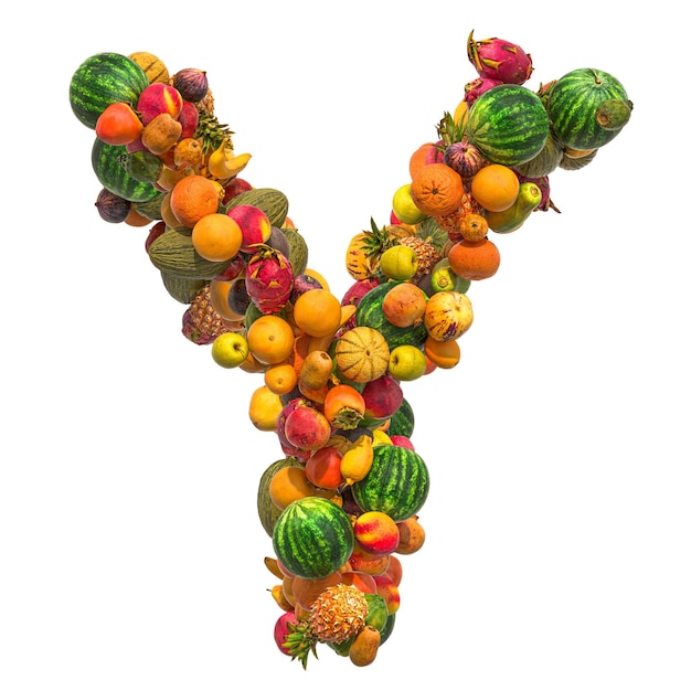 Letter Y fruit lettertype 3D-rendering